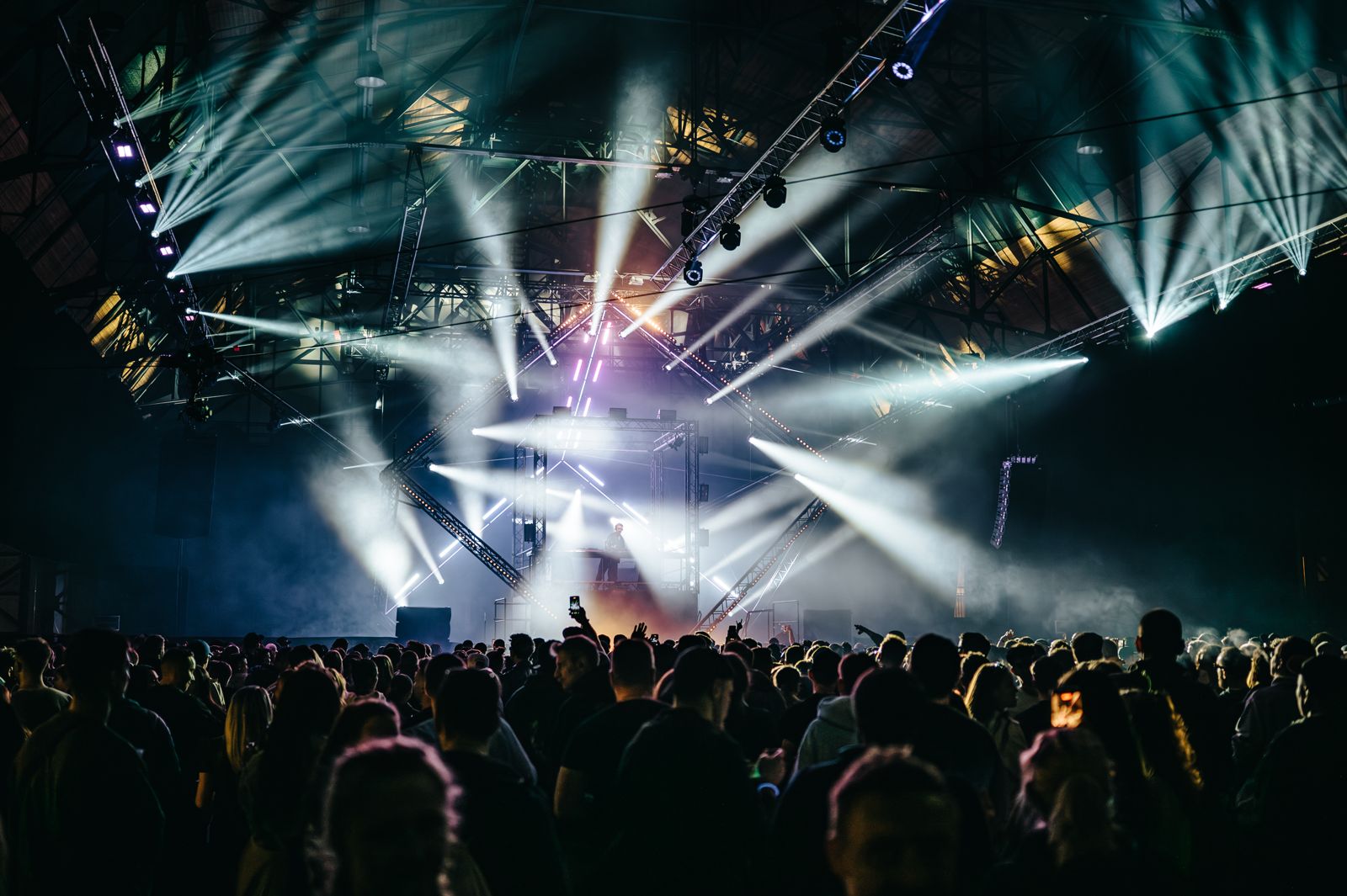 Light show above a full hall
