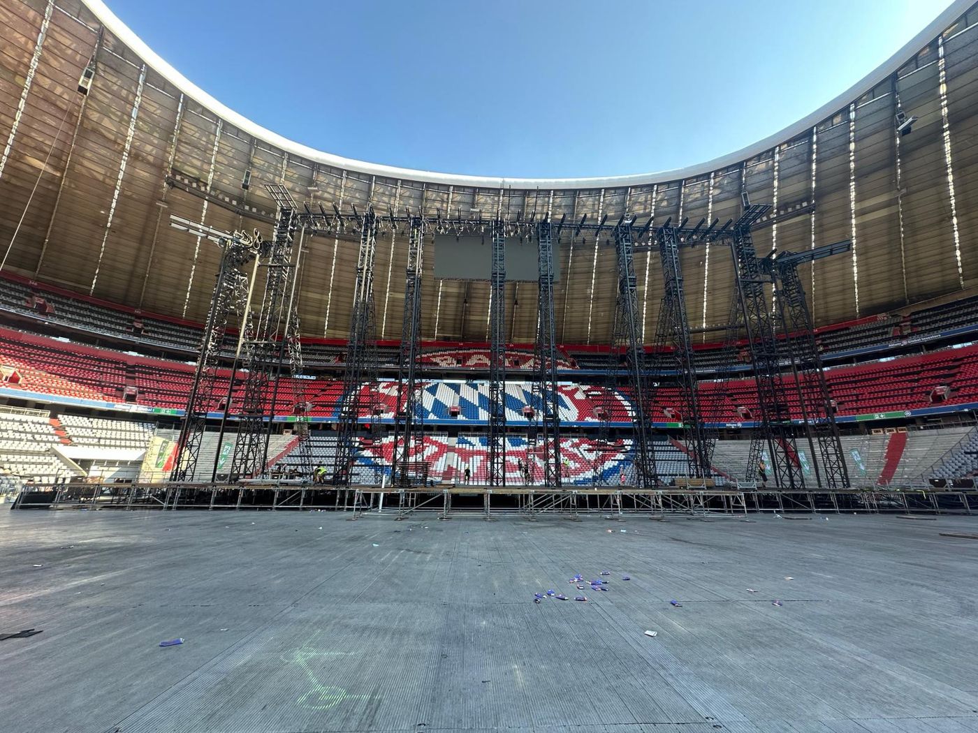Steel stage build in a stadium